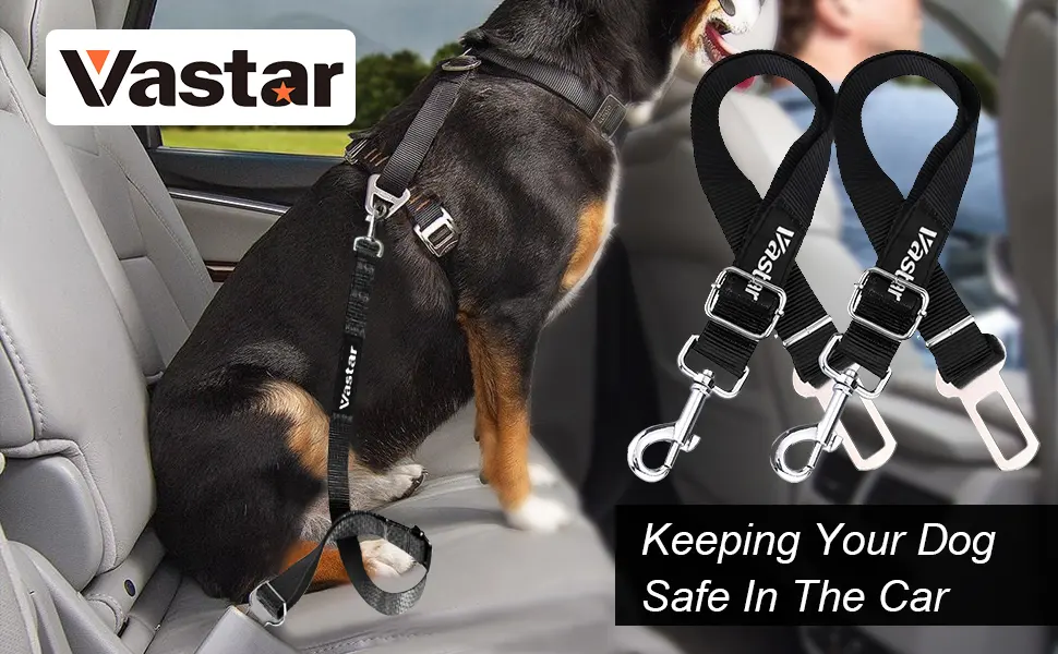 Vastar 2 Packs Adjustable Pet Dog Cat Car Seat Belt Safety Leads Vehicle Seatbelt Harness Black - VDB2