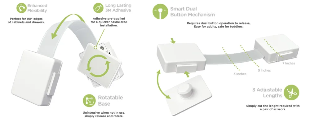 SKYLA HOMES Multipurpose Strap Locks For Cabinet & Drawer Child Safety - Adjustable Length - Reinforced 3M Adhesive - Baby Furniture Proofing, Secure Kitchen & Bathroom - door drawer cabinets kitchen fridge refrigerator drawers dresser over furniture trash doors stove
