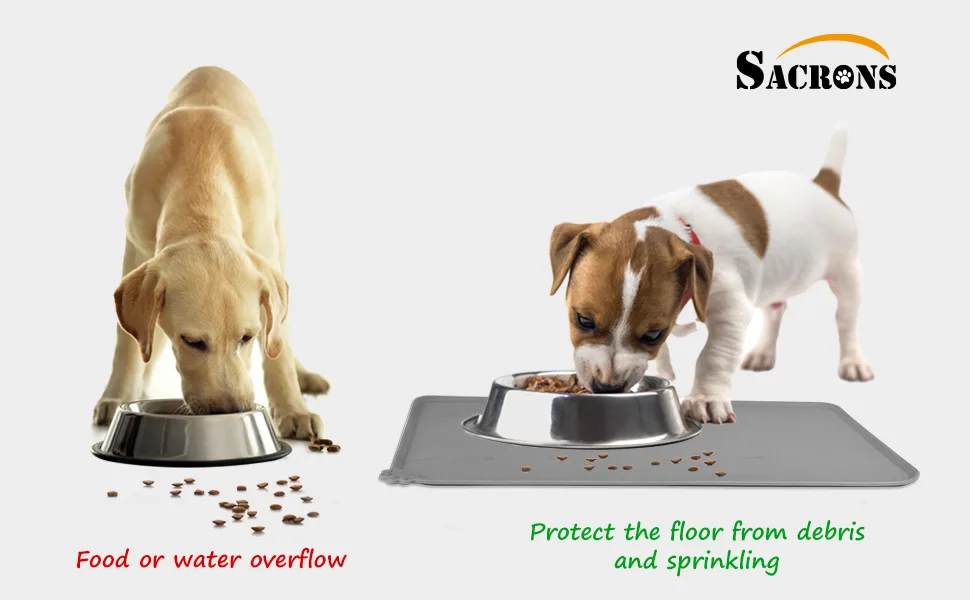 SACRONS Pet Feeding Mats Non-Slip & Waterproof & Non-Stick Food Raised Edges Prevent Overflow, Easy to Clean 18.5" x 11.5" Brown - product information 2