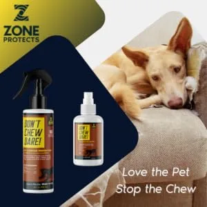 Stop Dogs Chewing Zone Protects Don't Chew Dare! Indoor Chewing Prevention, Orange Bitters. Stop Pet Chewing with Don't Chew Dare Chewing Deterrent Training Aid - Zone Don