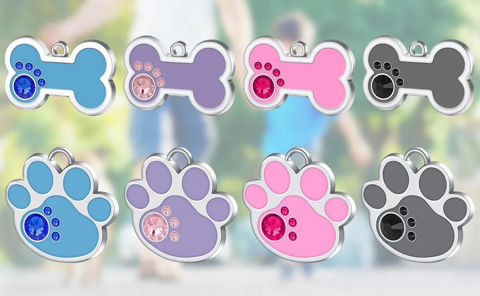 Natiform Personalized Pet ID Tags, Customized Cat Tags, Engraved on Back Side, 4 Lines of Custom Text, Easy to Read, Glitter Pet Tag( Bone Pink) - Custom Engraved ID