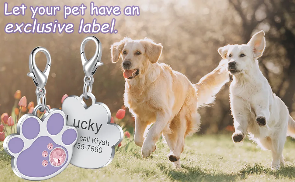 Natiform Personalized Pet ID Tags, Customized Cat Tags, Engraved on Back Side, 4 Lines of Custom Text, Easy to Read, Glitter Pet Tag( Bone Pink) - Paw Pet Tag