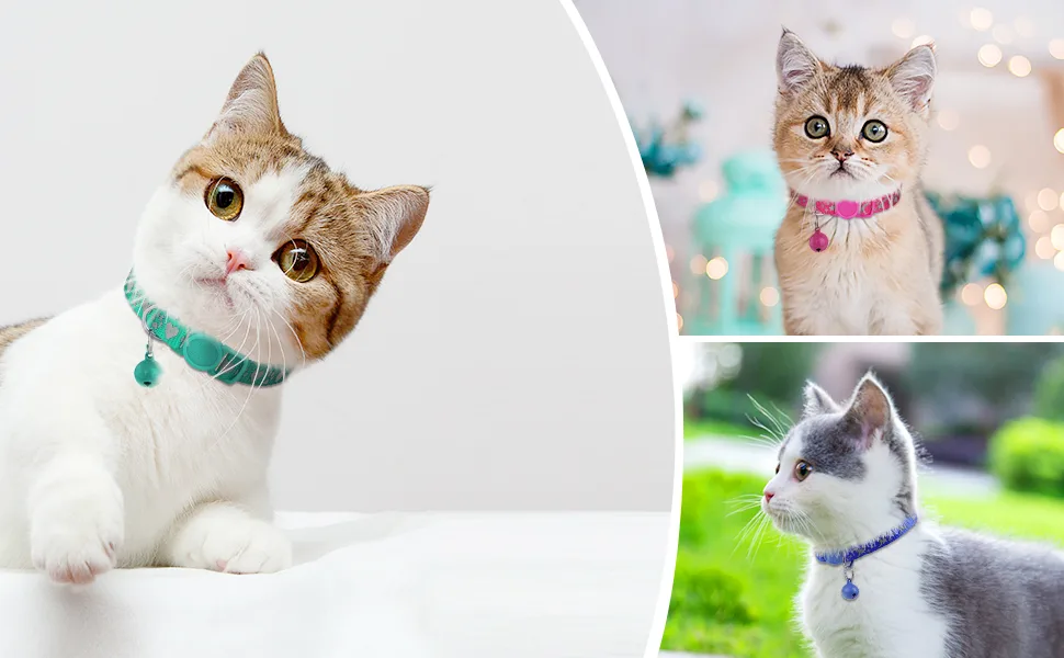 Joytale Breakaway Cat Collars, Reflective Pet Collars with Bell, Kitten Collars for Boy and Girl Cats, Adjustable Size 6"-9" and 9"-13", 2 Pack Kitten Pink - colorful small cat collar