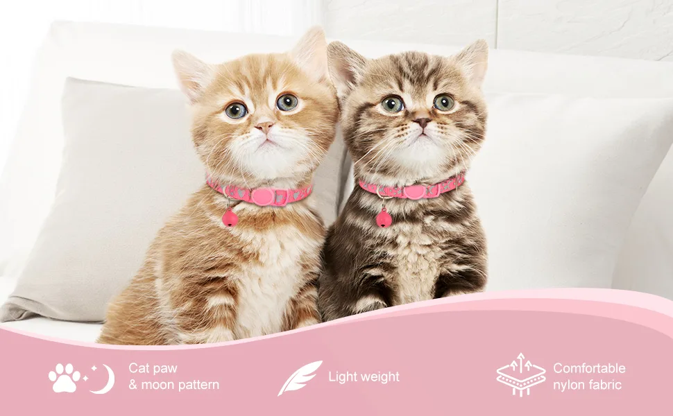 Joytale Breakaway Cat Collars, Reflective Pet Collars with Bell, Kitten Collars for Boy and Girl Cats, Adjustable Size 6"-9" and 9"-13", 2 Pack Kitten Pink - pink small cat collar