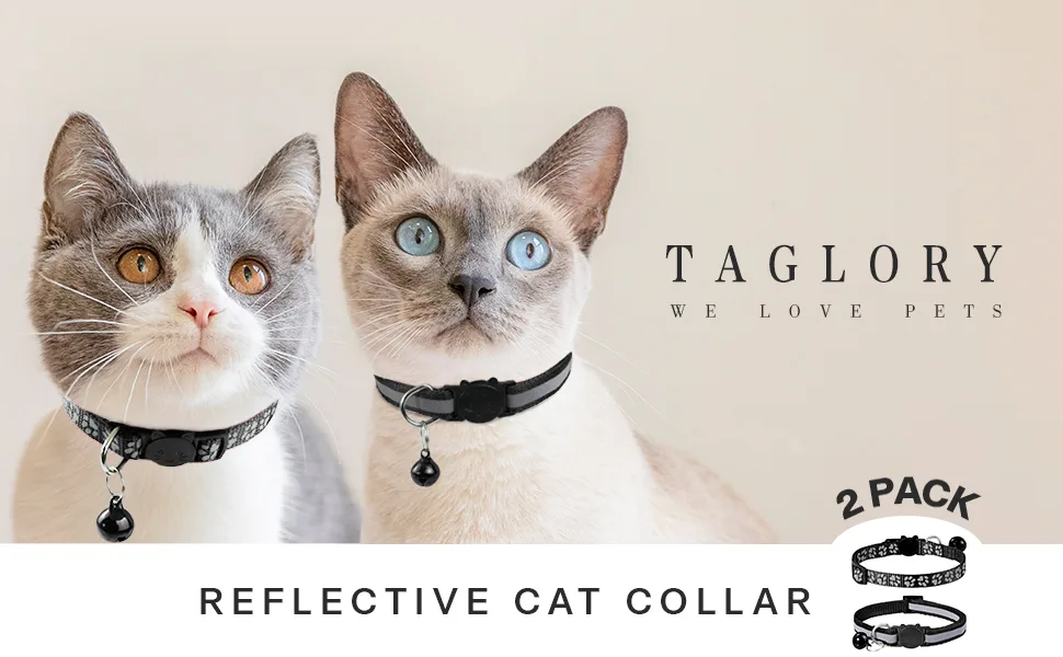 Taglory Reflective Cat Collars Breakaway with Bell, 2 Pack Girl Boy Pet Kitten Collar 7.5-12.5" Black - product information 5