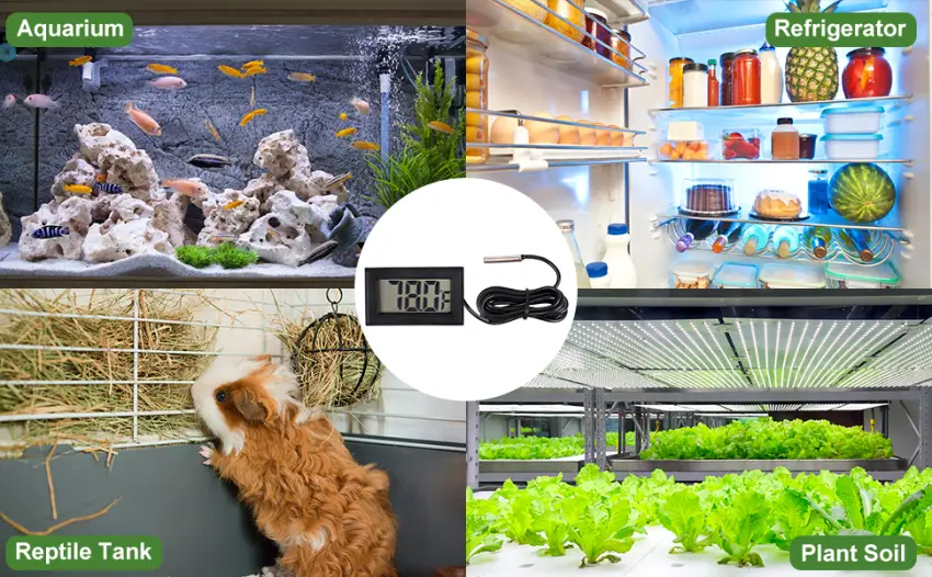 Qooltek Digital LCD Thermometer Temperature Gauge Aquarium Thermometer with Probe for Vehicle Reptile Terrarium Fish Tank Refrigerator(Fahrenheit) - Aquarium, Refrigerator, Reptile Tank, Plant Soil