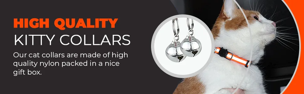 Upgraded Version - Reflective Cat Collar with Bell, Set of 6, Solid & Safe Collars for Cats, Nylon, Mixed Colors, Pet Collar, Breakaway Cat Collar, Free Replacement (6-Pack) - kitty collars bells