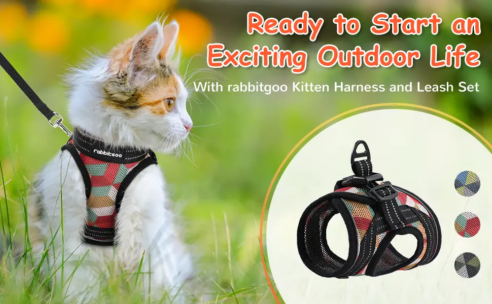 rabbitgoo Kitten Harness and Leash Set, Escape Proof Cat Walking Vest for Small Cats, Adjustable Easy Control Outdoor Harness, Breathable Pet Jacket with Reflective Strips, Geometric Pattern Small Orange&Red - product information 19