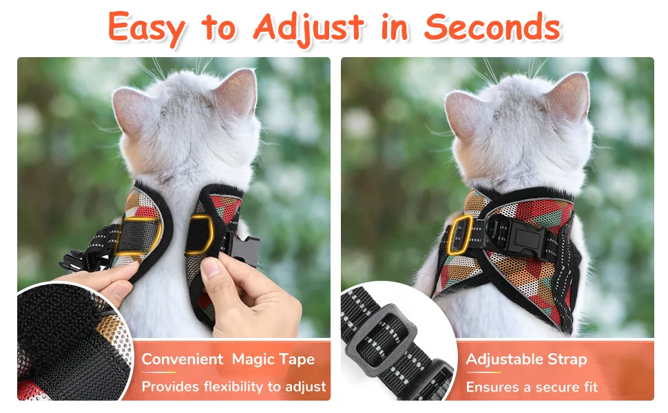 rabbitgoo Kitten Harness and Leash Set, Escape Proof Cat Walking Vest for Small Cats, Adjustable Easy Control Outdoor Harness, Breathable Pet Jacket with Reflective Strips, Geometric Pattern Small Orange&Red - product information 20