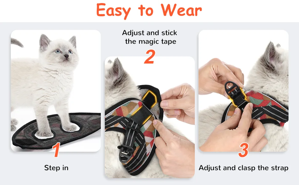 rabbitgoo Kitten Harness and Leash Set, Escape Proof Cat Walking Vest for Small Cats, Adjustable Easy Control Outdoor Harness, Breathable Pet Jacket with Reflective Strips, Geometric Pattern Small Orange&Red - product information 25