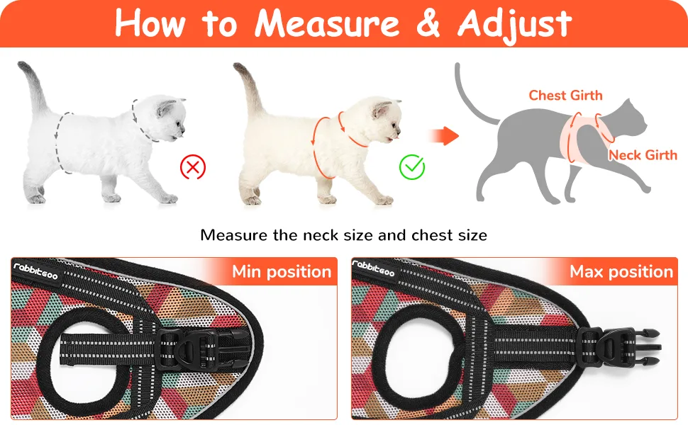 rabbitgoo Kitten Harness and Leash Set, Escape Proof Cat Walking Vest for Small Cats, Adjustable Easy Control Outdoor Harness, Breathable Pet Jacket with Reflective Strips, Geometric Pattern Small Orange&Red - product information 26