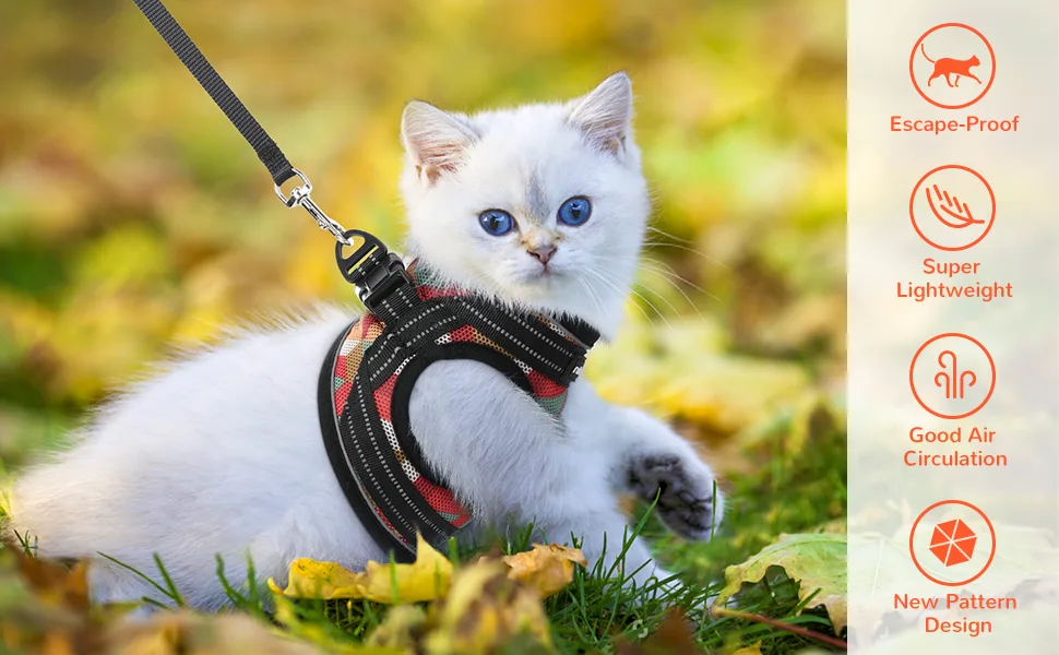 rabbitgoo Kitten Harness and Leash Set, Escape Proof Cat Walking Vest for Small Cats, Adjustable Easy Control Outdoor Harness, Breathable Pet Jacket with Reflective Strips, Geometric Pattern Small Orange&Red - product information 27