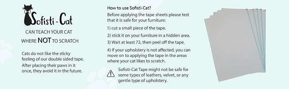 Sofisti-Cat Scratch Furniture Protector, Double Sided Tape Cat Deterrent for Furniture, Cat Repellent Indoor Training Tape 2.5"x15' Roll - cat training tape, cat scratch deterrent, cat protectors for furniture, double sided tape for cats