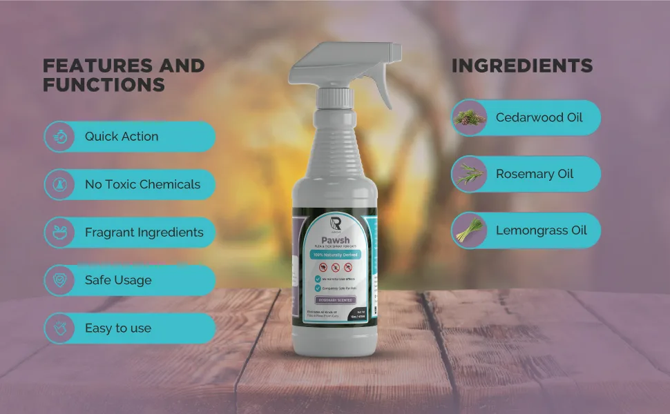 RAPIDTUFF Pawsh Flea & Tick Control Spray for Cats- Natural Flea and Tick Prevention Spray - No Side Effects - Cat Spray