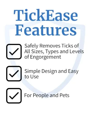 TickEase Dual-Tipped Tick Remover Tool, Tick Tweezers for Humans & Pets, First Aid Tweezers with Magnifier & Tick Testing Instructions - tick ease tick kit