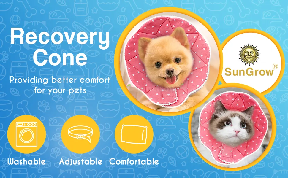 SunGrow Cat Cone Collar Soft, Stop Licking E Collar for Recovery, Post Surgery Stress Relieving with Adjustable Strap Enclosures 9" - 10.5" Neck Size, Pink - banner