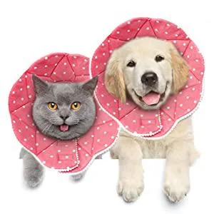 SunGrow Cat Cone Collar Soft, Stop Licking E Collar for Recovery, Post Surgery Stress Relieving with Adjustable Strap Enclosures 9" - 10.5" Neck Size, Pink - Friends