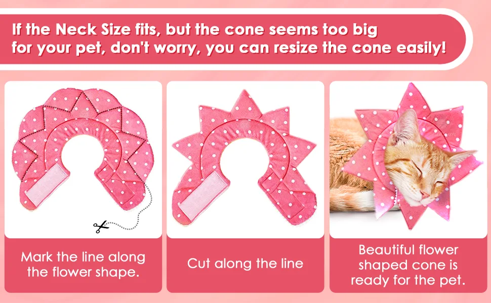 SunGrow Cat Cone Collar Soft, Stop Licking E Collar for Recovery, Post Surgery Stress Relieving with Adjustable Strap Enclosures 9" - 10.5" Neck Size, Pink - Meric and SunGrow Recovery Cone for Cats, rabbits and dogs