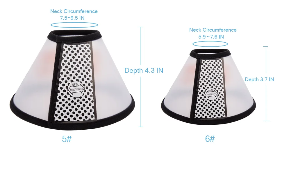 Depets Adjustable Recovery Pet Cone E-Collar for Cats Puppy Rabbit, Plastic Elizabeth Protective Collar Wound Healing Practical Neck Cover S: 5.9-7.6 IN - 6# is most suitable for thin cat, and mini doggy, 5# is suitable for adult cats and small dog