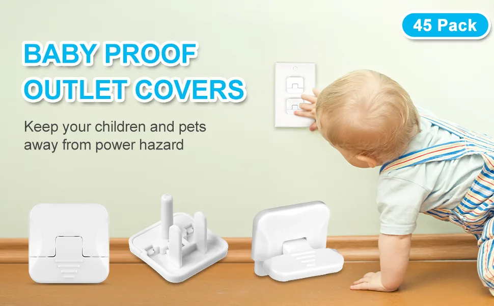 Outlet Covers (45 Pack) with Hidden Pull Handle Baby Proofing Plug Covers 3-Prong Child Safety Socket Covers Electrical Outlet Protectors Kid Proof Outlet Cap 45 Count (Pack of 1) - outlet covers outlet covers baby proofing plug covers plug covers baby baby proof outlet covers