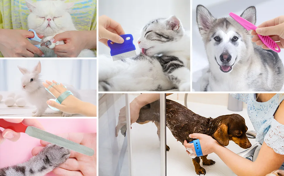 Rabbit Grooming Kit, Rabbit Brush for Shedding with Bunny Nail Clipper, Rabbit Nail Trimmers with Pet Combs for Hamster Guinea Pig Ferret by KALAMANDA(6 Pack) - Rabbit Grooming Kit 5