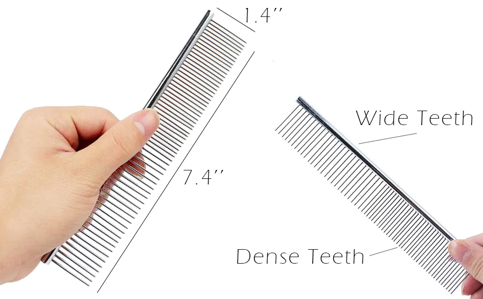 Dog Combs Cat Combs 3 Pack Pet Combs Stainless Steel Metal Comb Wide Tooth Comb&Dense Tooth Comb Flea Comb for Cats Dogs Dog Grooming Comb-Silver - Measuring