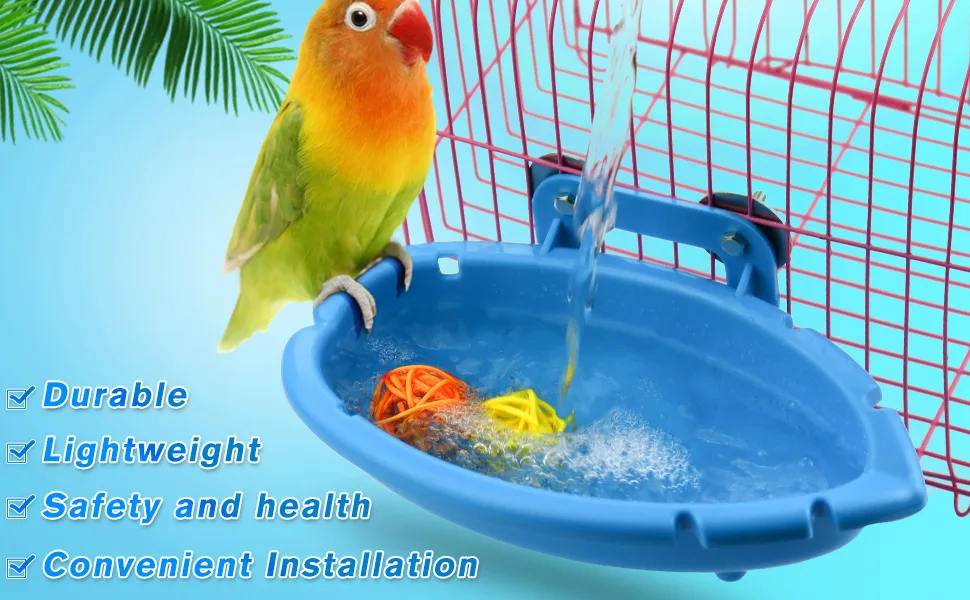 Mygeromon Bird Bath for Cage- Small Tub Bowl for Hang Inside Cage Birdbath Shower for Parrot/Parakeets/Cockatiels/Canary/Budgerigar (Blue) - Bird Bath for Cage Small Tub