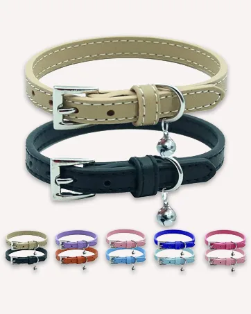 PUPTECK 2 PCS Soft Leather Cat Kitten Collar-Orange, Purple, Black, Khaki, Pink, Blue Orange&Purple - harness