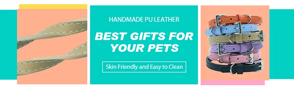 PUPTECK 2 PCS Soft Leather Cat Kitten Collar-Orange, Purple, Black, Khaki, Pink, Blue Orange&Purple - soft cat collar soft e collar cat