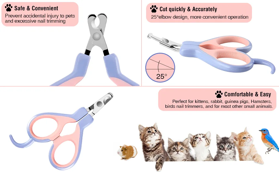EooCoo Dog & Cat Pets Nail Clippers with Safety Lock S Pink+Purple - small nail clipper