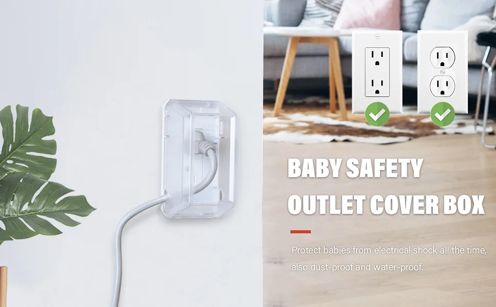 EUDEMON Baby Safety Electrical Outlet Cover Box Childproof Large Plug Cover for Babyproofing Outlets Easy to Install & Use (Transparent) - 6202-1