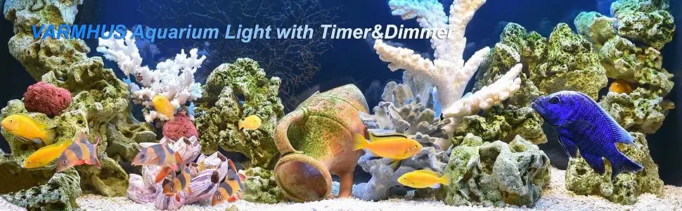 VARMHUS Submersible LED Aquarium Light,Fish Tank Light with Timer Auto On/Off Dimming Function,3 Light Modes Dimmable White-Blue,10 Brightness Levels Optional&3 Levels of timed Loop Function 7.5'' 7.5'' Timmer&Dimmer White&blue - Aquarium light