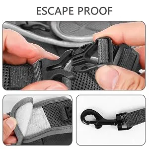 PATTEPOINT Escape Proof Mesh Cat Harness and Leash Set, Adjustable Walking Jacket Vest for Extra Kittens, Full-Edge Reflective Strips Provide Protection for Cats Walking at Night Grey Medium - escape proof