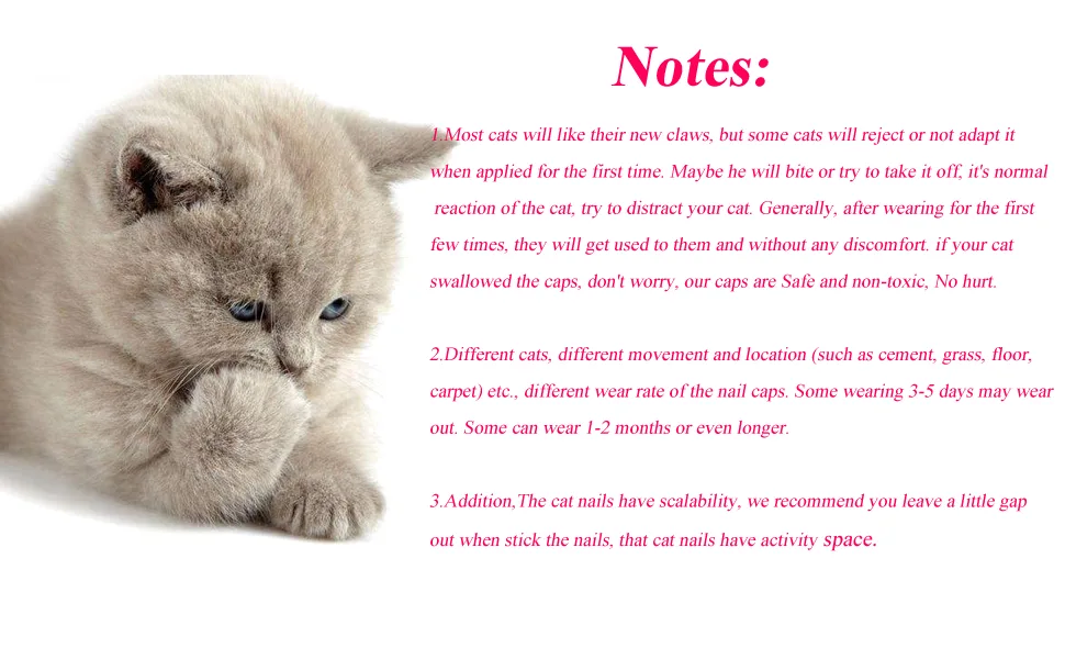 VICTHY 100 PCS Soft Pet Cat Nail Caps Cats Paws Grooming Nail Claws Caps Covers of 5 Random 5Pcs Adhesive Glue with 5pcs Applicators Medium - product information 2