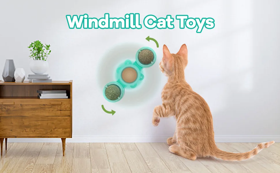 Petslucent Catnip Ball for Cats Wall, 3in1 Cat Toys Wall Ball Mint Balls Lick Roller, Cat Nip Silvervine Edible Kitty Safe Healthy Kitten Teeth Cleaning Dental Cat Toy Chew Toys Indoor Blue - Blue-2