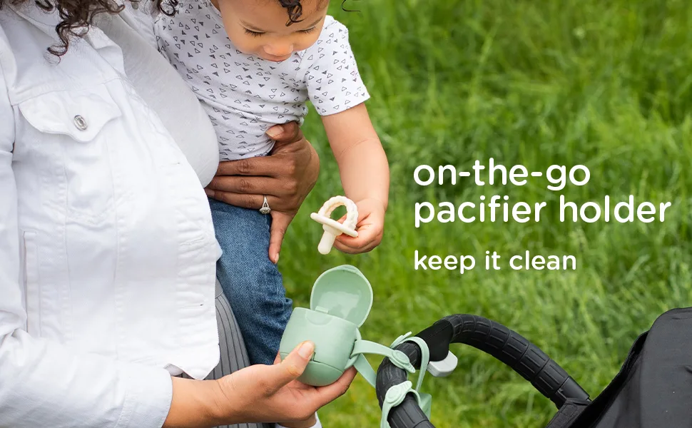 Ubbi On The Go Dual Pacifier Holder, Keeps Babys Binkies Clean and Accessible, Includes Silicone Strap, Gray Gray Pacifier Holder - on-the-go pacifier holder: keep it clean