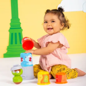 Bright Starts Sesame Street Jingle & Shake Elmo Easy Grasp Rattle, Ages 3-12 Months - stackable learning fun