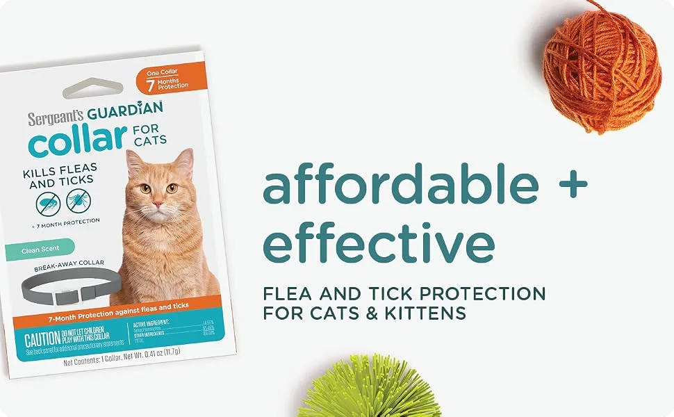 Sergeant's Guardian Flea & Tick Cat Collar, 1 Count - Simple + Effective - Flea and tick care for pets