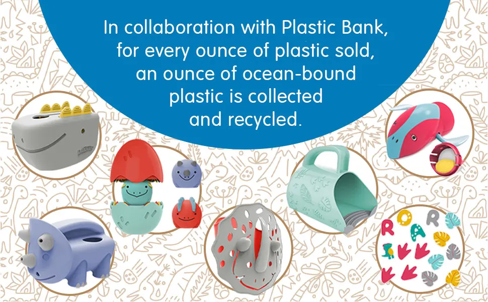 Dr. Brown's CleanUp Dino-Pour Bath Rinse Cup, 0m+, BPA Free, Certified Plastic Neutral - Collaborating with PlasticBank, 4 every oz of plastic sold an oz of ocean bound plastic is recycled