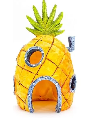 Penn-Plax Spongebob Squarepants Officially Licensed Aquarium Ornament  Spongebobs Pineapple House  Medium - SBR10 SBR10EO Pineapple Pine Apple House Home SpongBob SquarePants Sponge Bob Square Pants Fish Tank
