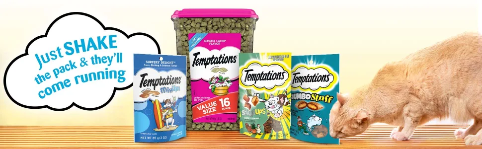 TEMPTATIONS ShakeUps Crunchy and Soft Cat Treats, CLUCKY Carnival, Multiple Sizes Lobster, Crab, Shrimp 5.29 Ounce (Pack of 1) - temptations