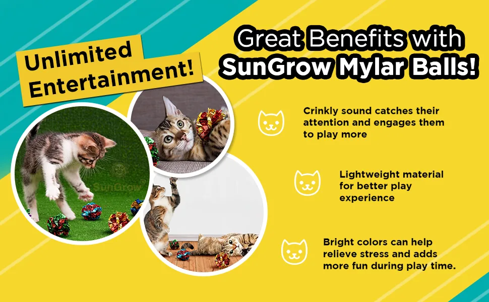 SunGrow Cat Crinkle Balls, 1.5-2 Inches, Lightweight, Ideal for Kittens and Adult Cats 12 Pieces Multicolor - product information 2
