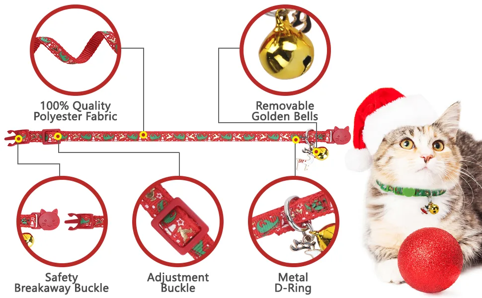 KOOLTAIL Cat Collar with Pendant 3 Packs - Christmas Pet Collars Glow in The Dark Golden Bell Patterns for Cats Small Dog - product information 24