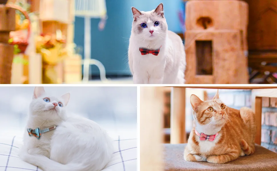 Joytale Breakaway Cat Collar with Bow Tie and Bell, Cute Plaid Patterns, 1 Pack Girl Boy Kitty Safety Collars 7-11'' (pack of 1) Haze blue - cat collar