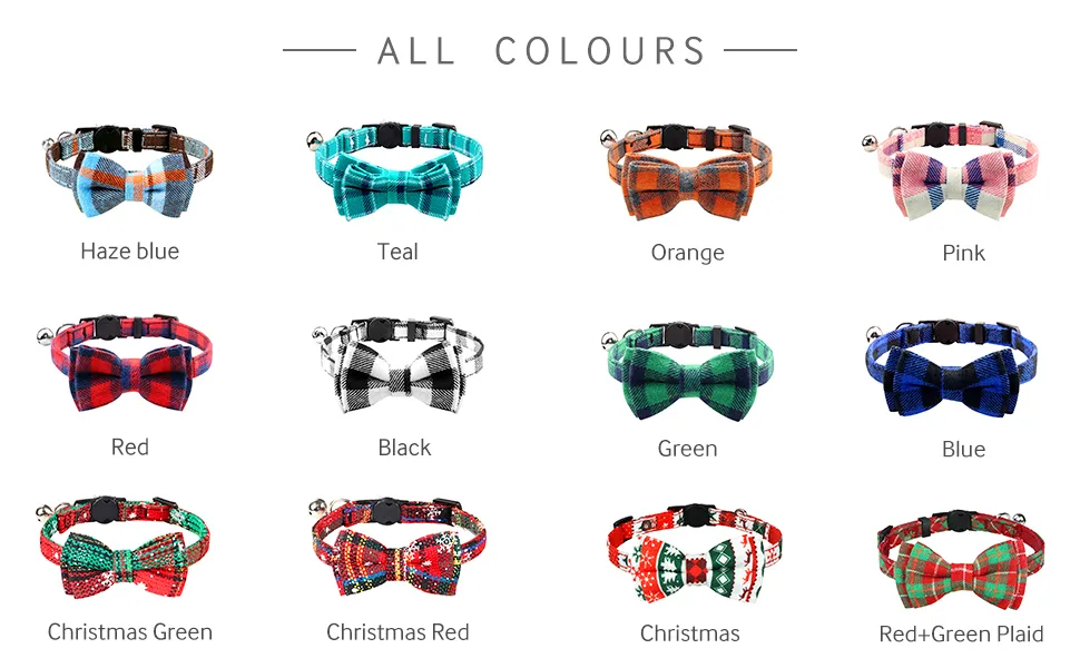 Joytale Breakaway Cat Collar with Bow Tie and Bell, Cute Plaid Patterns, 1 Pack Girl Boy Kitty Safety Collars 7-11'' (pack of 1) Haze blue - cat collor