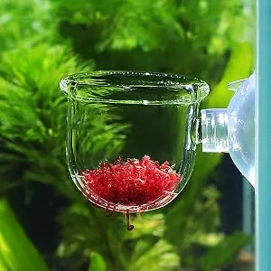 Pssopp Aquarium Red Worm Fish Feeder Transparent Suction Cup Fish Tank Feeding Cup Food Container for Feeding Shrimp Fish Acrylic Crack Cup - Aquarium Red Worm Fish Feeder