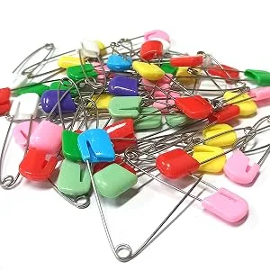 50 Pcs Diaper Pins, Plastic Head Safety Pin with Safe Locking Closures (Colorful) - Diaper Pins
