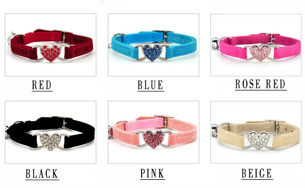 Chukchi Heart Bling Cat Collar with Safety Belt and Bell 8-11 Inches Pink - cat collar