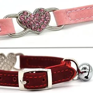 Chukchi Heart Bling Cat Collar with Safety Belt and Bell 8-11 Inches Pink - cat collar