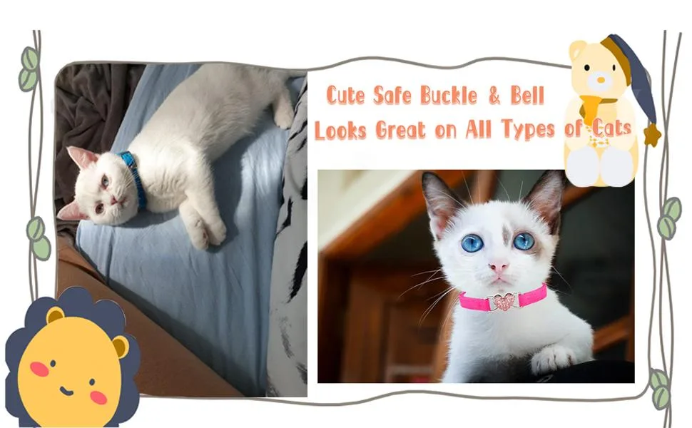 Chukchi Heart Bling Cat Collar with Safety Belt and Bell 8-11 Inches Pink - cat collar